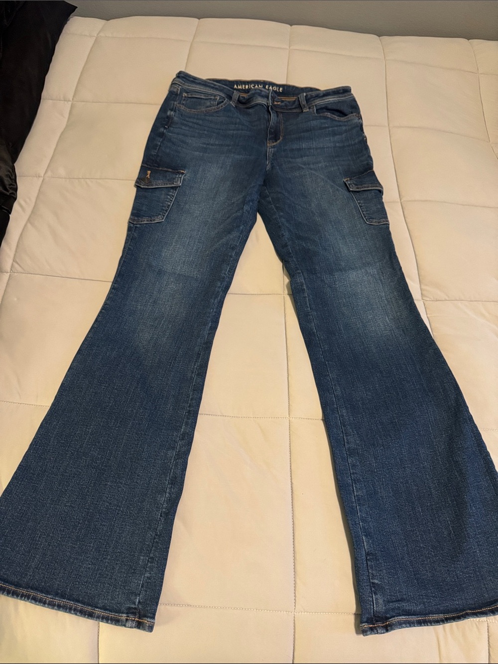 American Eagle Outfitters Dark Blue Flared Cargo Jeans for Women